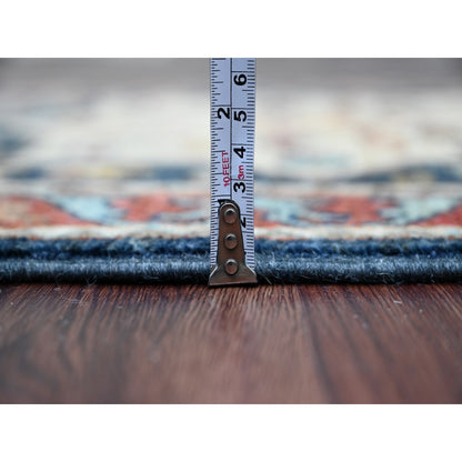 2'7"X7'10" Blue Caucasian Akstafa Design Hand Knotted All Wool Runner Rug