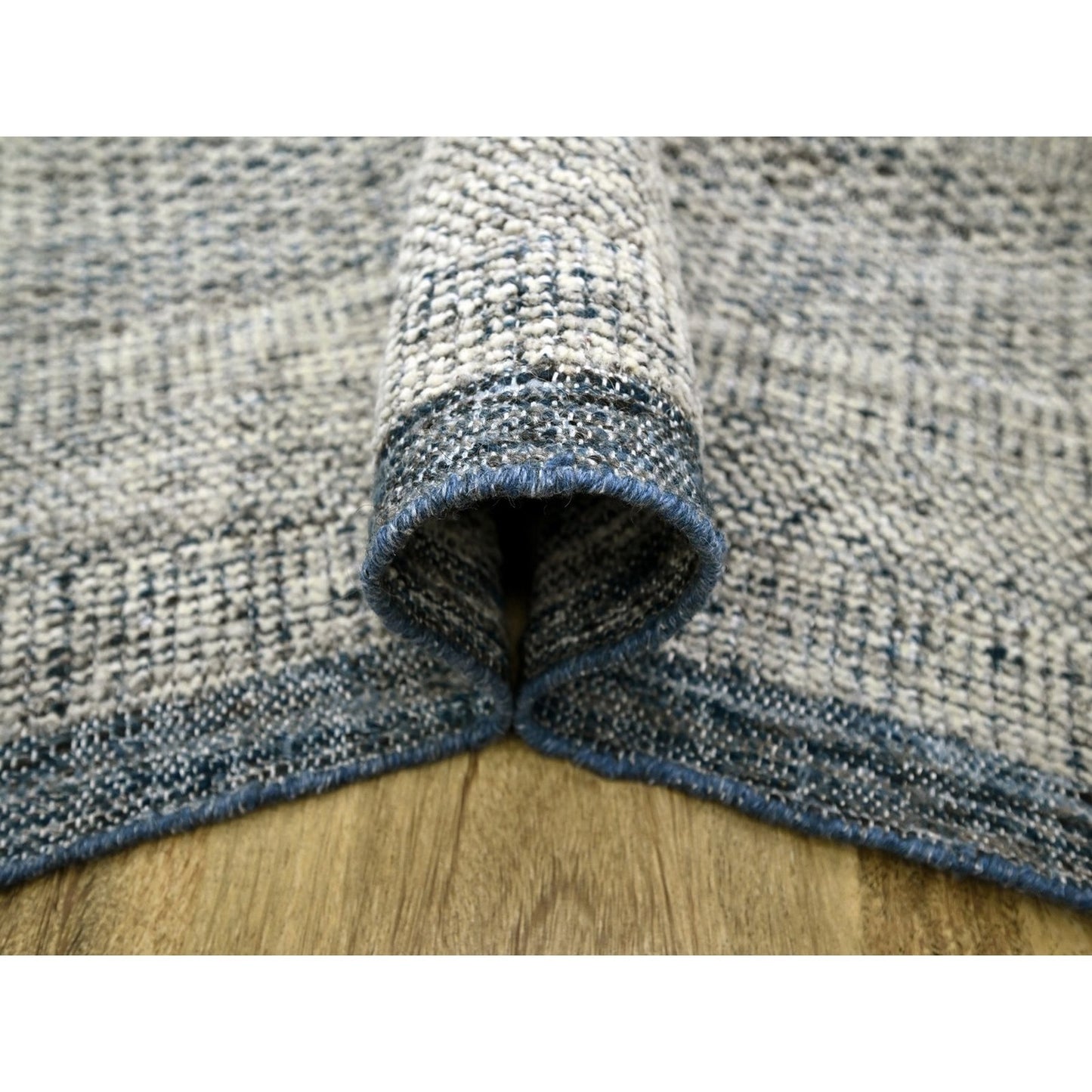 6'X9'1" Navy Blue Wool Rug Hand Knotted Oxidized Grass Design Oriental