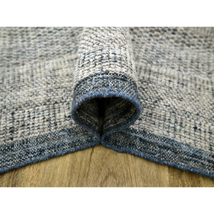 6'X9'1" Navy Blue Wool Rug Hand Knotted Oxidized Grass Design Oriental