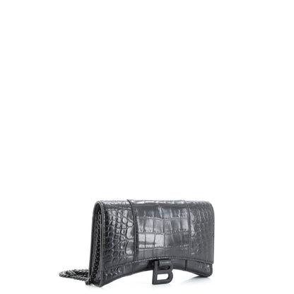 Balenciaga Hourglass Crossbody Bag Crocodile Embossed Leather Xs