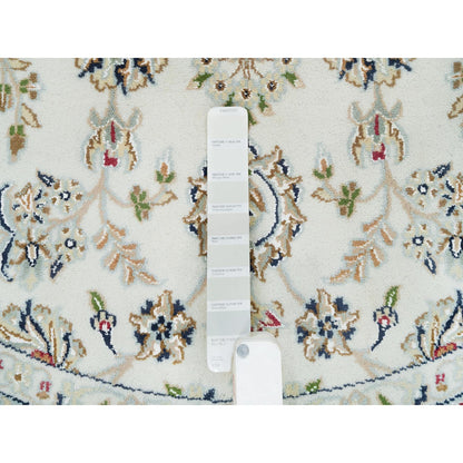6'5"X6'5" White Organic Wool Hand Knotted Nain Design 250 Kpsi Round Rug