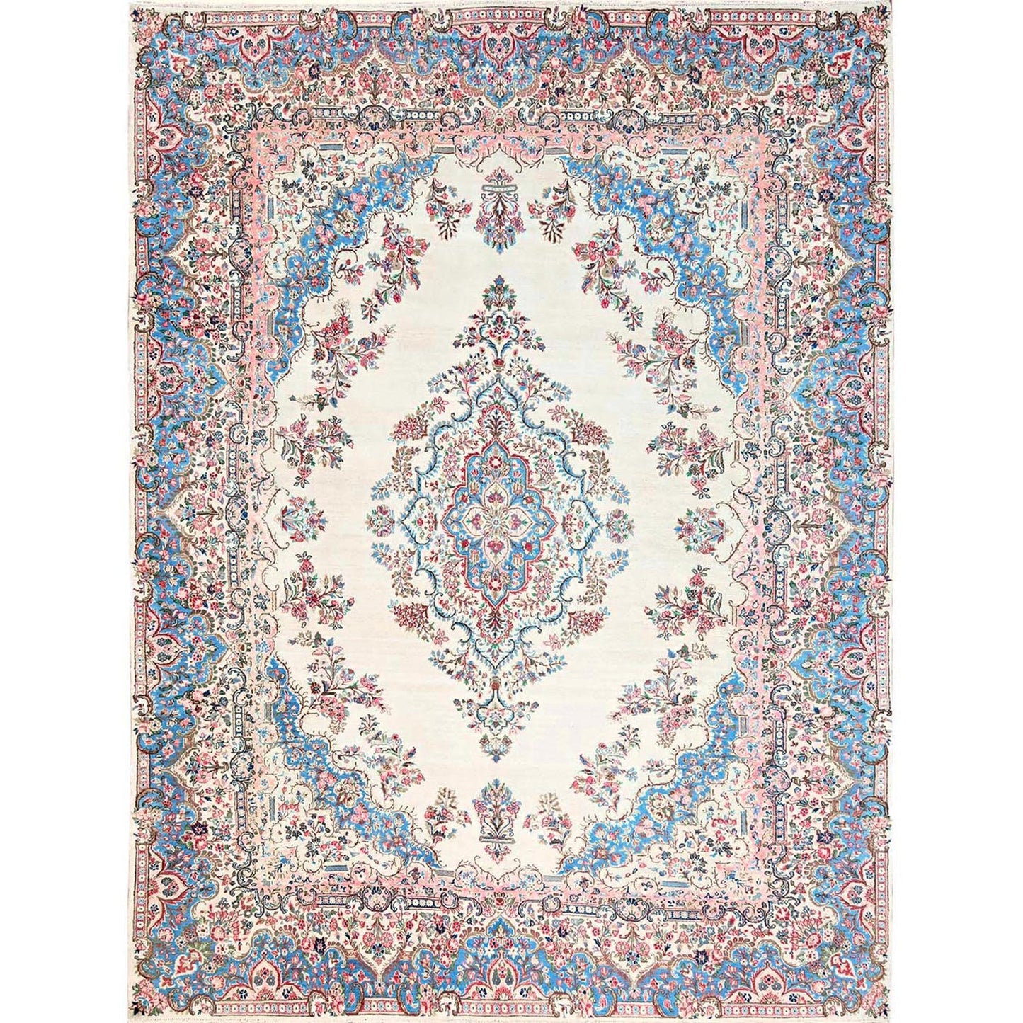 10'3"X13'2" Ivory Vintage Zoroastrian Karman 100% Wool Hand Knotted Rug