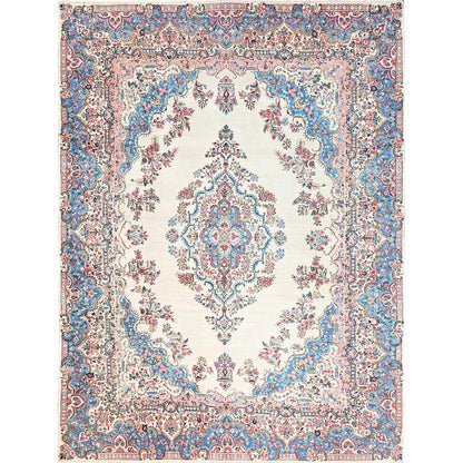 10'3"X13'2" Ivory Vintage Zoroastrian Karman 100% Wool Hand Knotted Rug