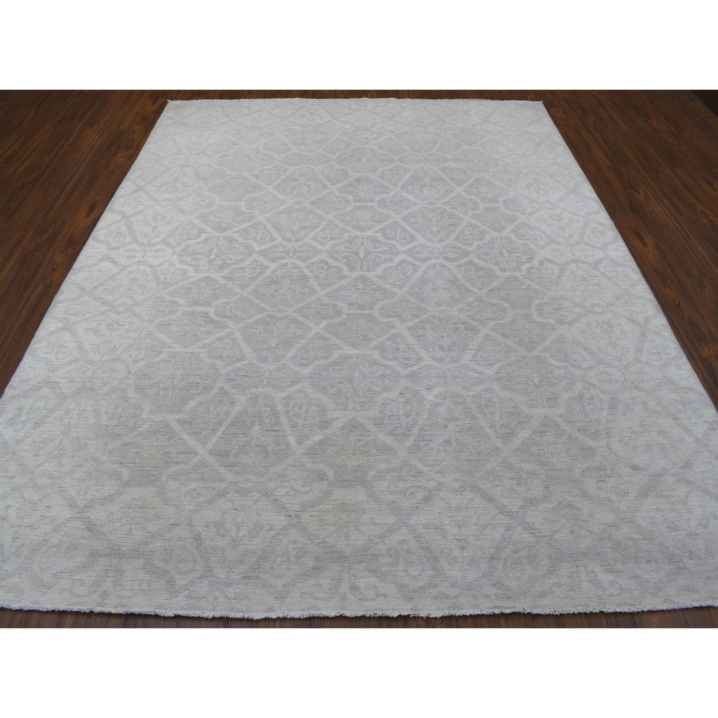 8'X9'9" Ivory White Wash Peshawar Natural Wool Hand Knotted Oriental Rug