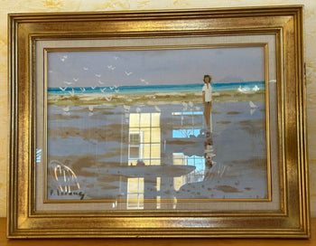 Pierre Lelong (French Signed Original Painting Oil On Canvas Framed Girl Seagull