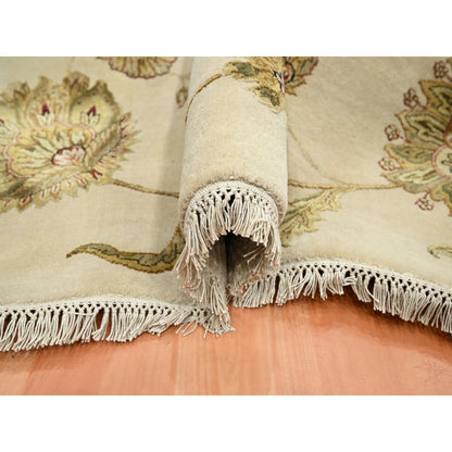 6'X9' Bone White Hand Knotted Botanical Design Wool And Silk Oriental Rug