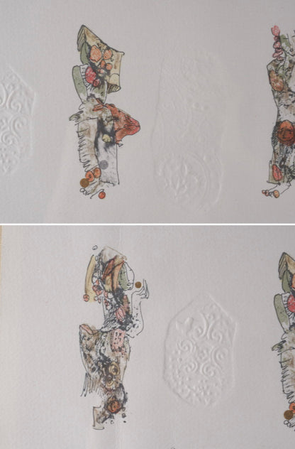 Ho Lebadang Procession Embossed Lithograph Ea Signed Dedication W/ Case 73Cm