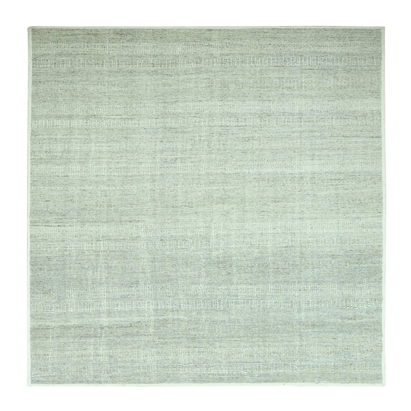 10'2"X10'2" Gray Hand Knotted Rug Distressed & Oxidized Grass Design Wool