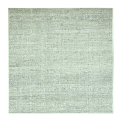 10'2"X10'2" Gray Hand Knotted Rug Distressed & Oxidized Grass Design Wool