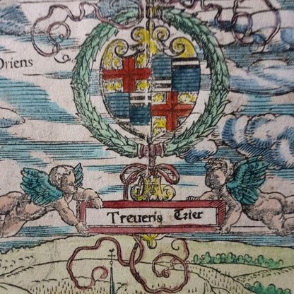 Sebastian Munster Trier Map 1598 Hand-Colored Woodcut Original Cosmographia