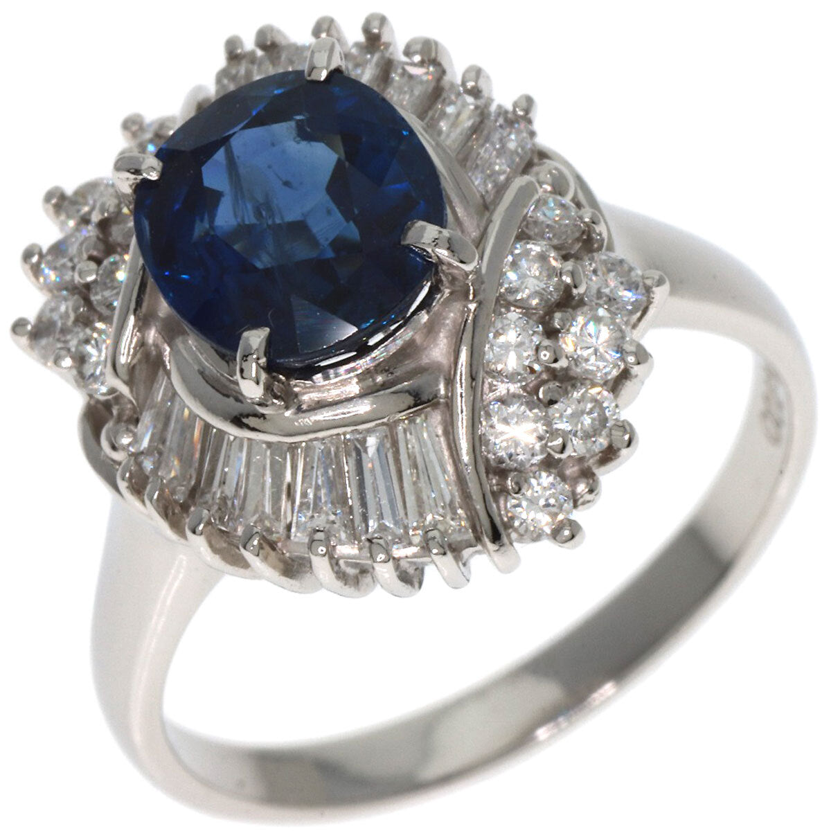 2.216Ct Sapphire Diamond Ring Platinum Pt900 7.71G