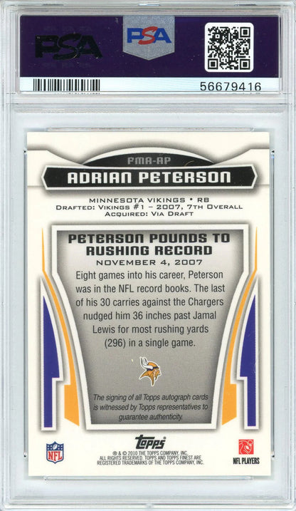 Adrian Peterson Autographed 2010 Topps Finest Moments Card #Fmaap (Psa Mint 9/9)