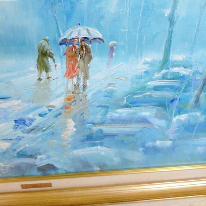 Blue Impressionist Art Rainy Landscape Oil Painting by Alfredo Candela