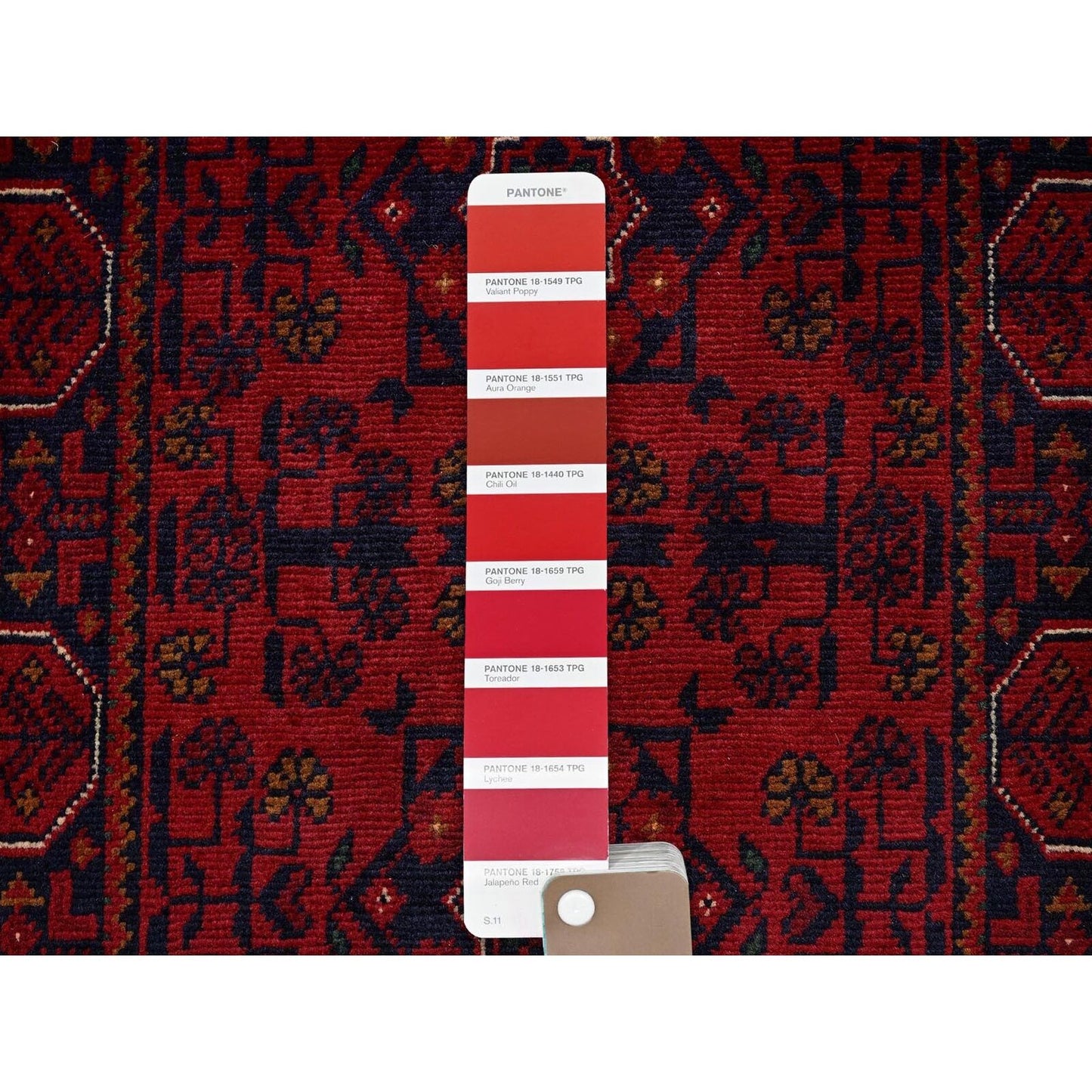 1'10"X5' Red Afghan Khamyab Geometric Pattern Hand Knotted Wool Runner Rug