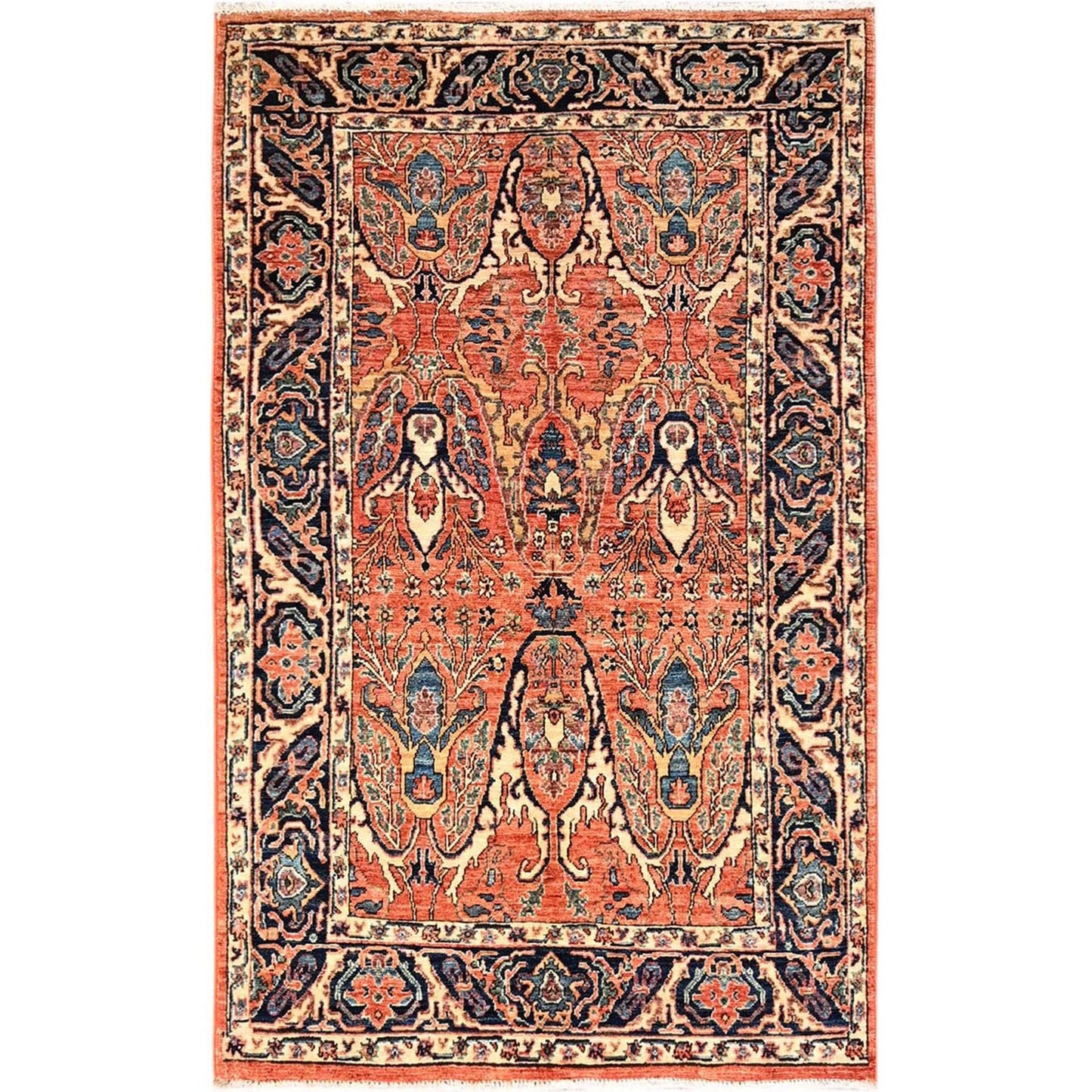 4'X6'7" Rust Orange Bijar Garus Design High Mountain Wool Hand Knotted Rug