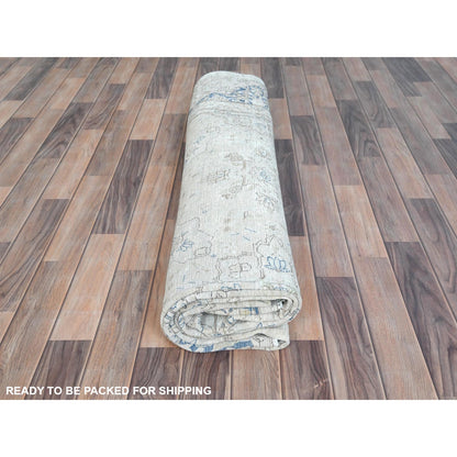 8'1"X10'9" Ivory Distressed Shabby Chic Farsian Hand Knotted Wool Rug