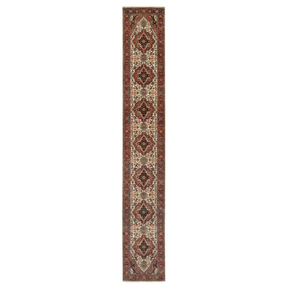 2'6"X16'1" Ivory Wool Heris Re-Creation Motifs Hand Knotted Xl Runner Rug