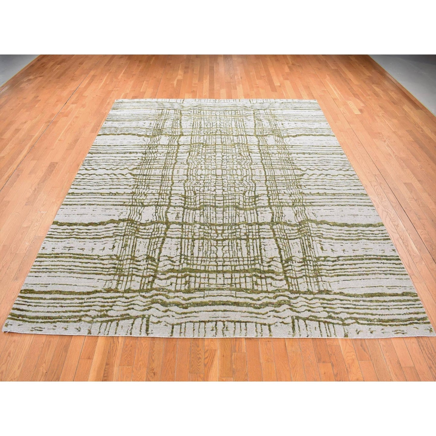 9'2"X11'8" Gray Jacquard Hand Loomed Modern Wool/Silk Hand Knotted Rug