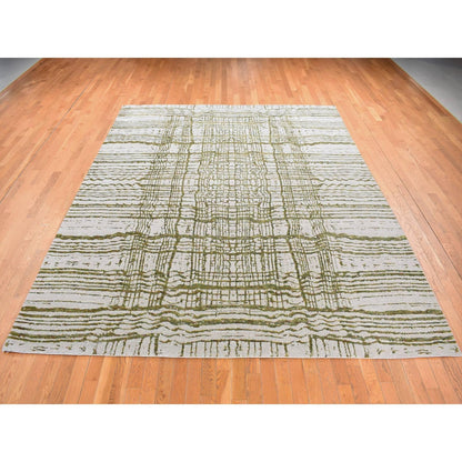 9'2"X11'8" Gray Jacquard Hand Loomed Modern Wool/Silk Hand Knotted Rug