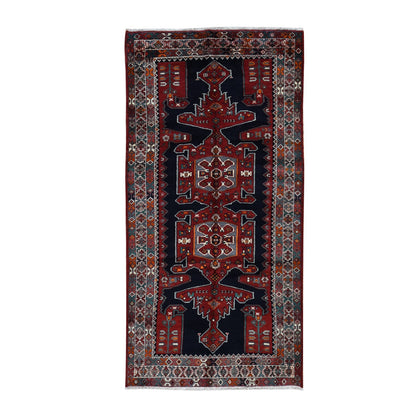 4'8"x9'7" Blue New Zoroastrian Khamadan Wool Hand Knotted Runner Rug