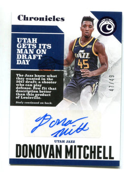 Donovan Mitchell 2017-18 Panini Chronicles Autographed Card 47/49 #Cadml