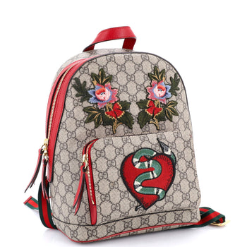 Gucci Zip Pocket Backpack Embroidered Gg Coated Canvas Small