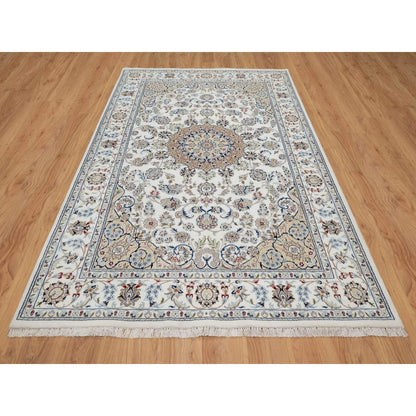 5'10"X9'2" Pearl White, 250 Kpsi, Hand Knotted Nain Wool And Silk Rug
