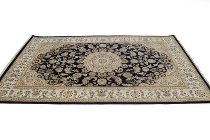 6X9 Ft Hand-Knotted Indo-Nain Oriental Rug Dark