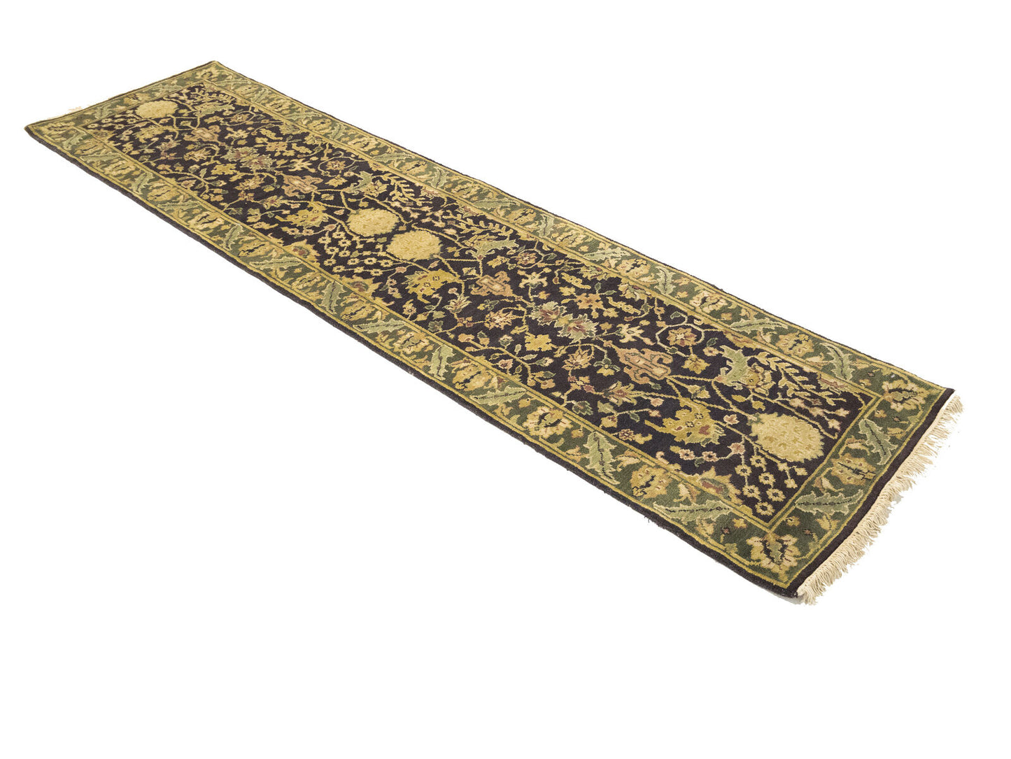 Hand-Knotted Agra Jaipur Floral Oriental Runner