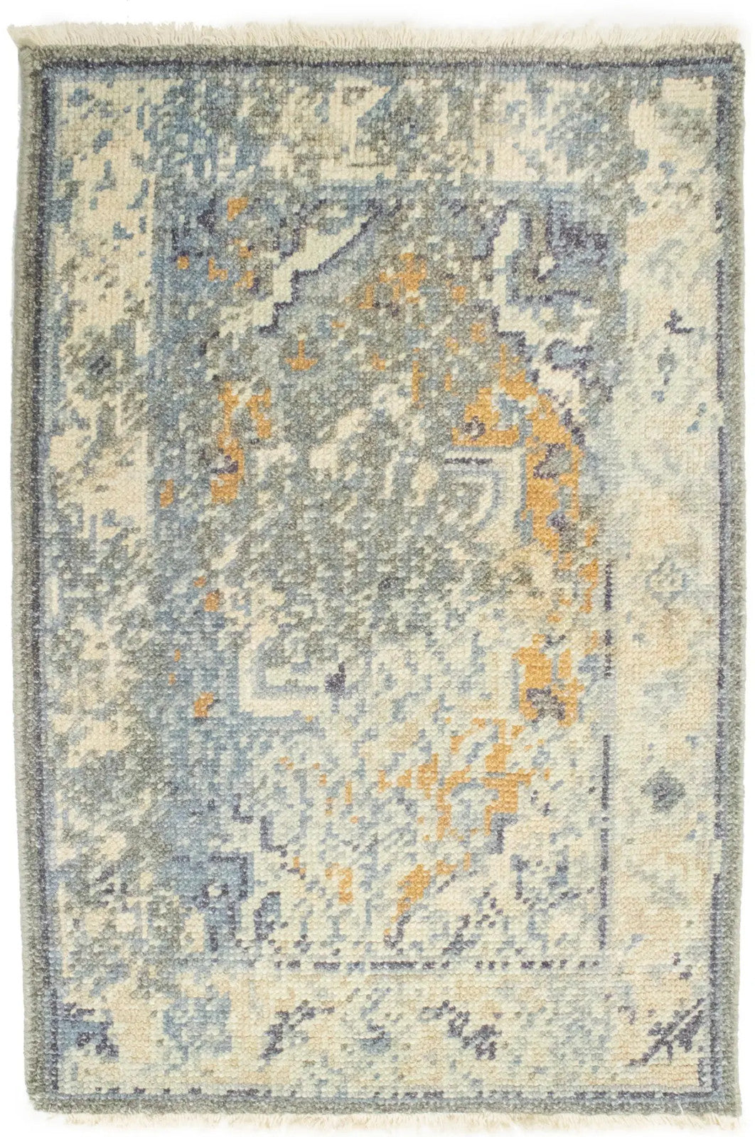 Hand-knotted muted distressed heriz wool rug transitional oriental carpet