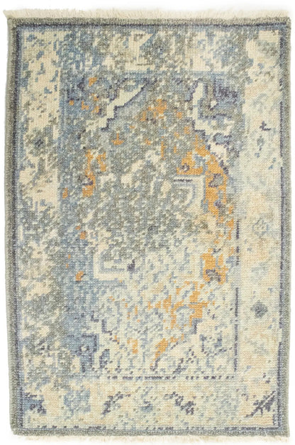 Hand-knotted muted distressed heriz wool rug transitional oriental carpet
