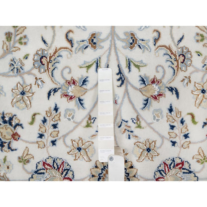 7'10"X7'10" Ivory Nain Floral Pattern Wool & Silk Hand Knotted Round Rug