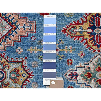 7'10"X9'8" Blue Kazak Tribal Medallions Design Hand Knotted Soft Wool Rug