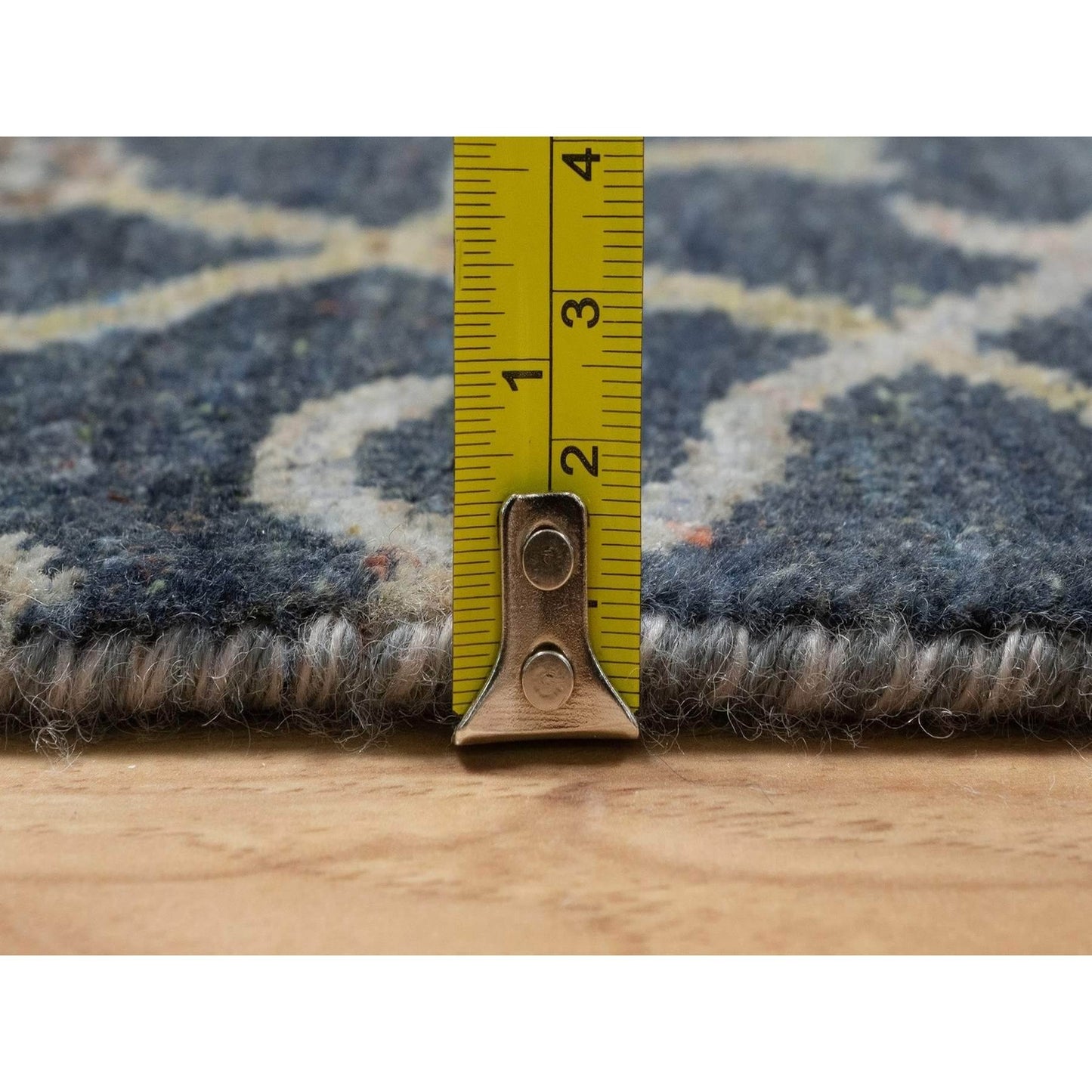 2'X3' Midnight Blue Broken Oushak Design Pure Wool Hand Knotted Mat Rug