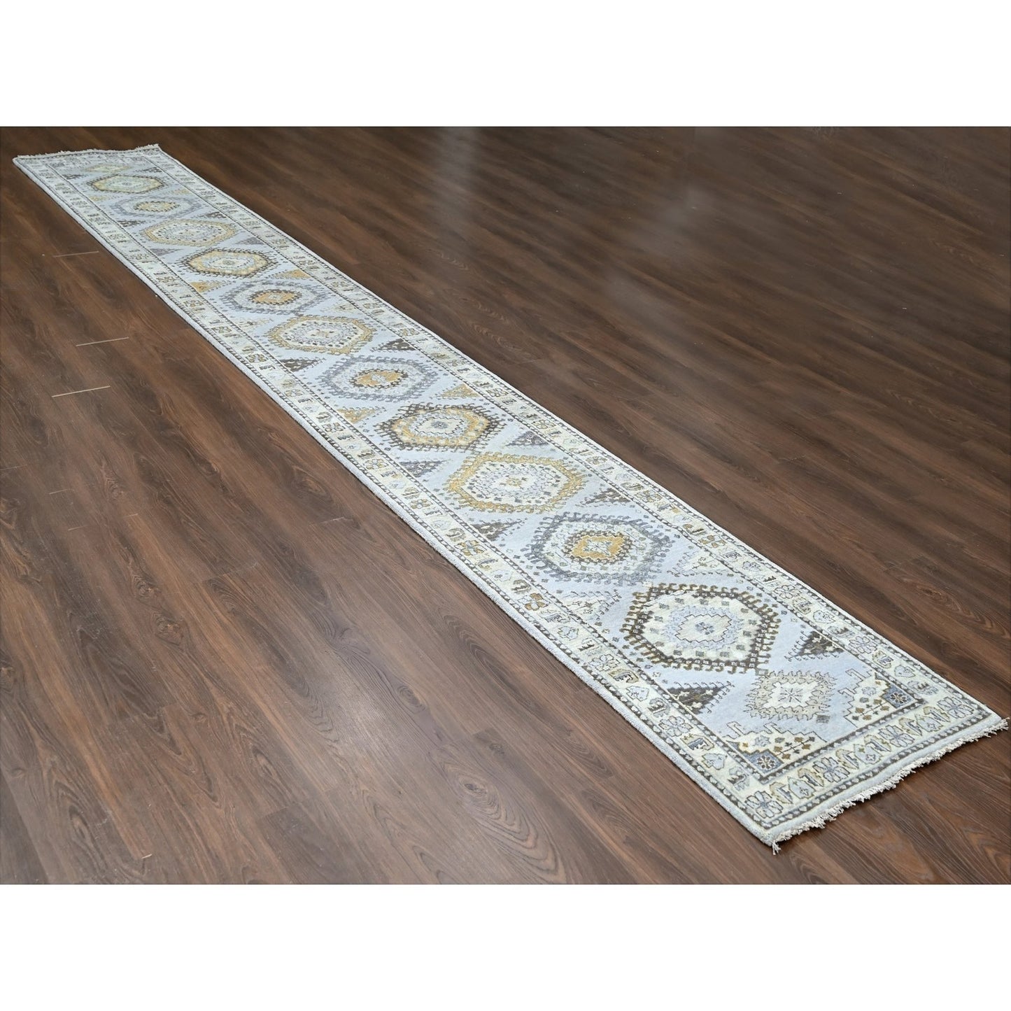 2'9"X18' Gray Wool Handknotted Zoroastrian Village Inspired Xl Runner Rug
