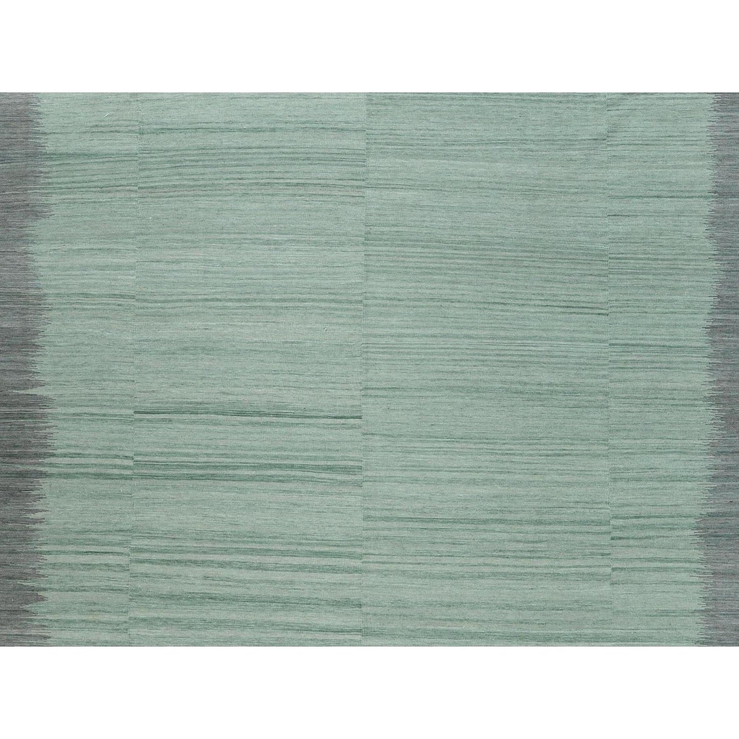 12'X15' Light Green Flat Weave Kilim Wool Hand Woven Reversible Rug