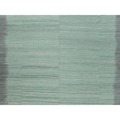 12'X15' Light Green Flat Weave Kilim Wool Hand Woven Reversible Rug