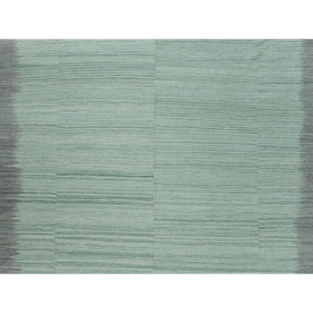 12'X15' Light Green Flat Weave Kilim Wool Hand Woven Reversible Rug
