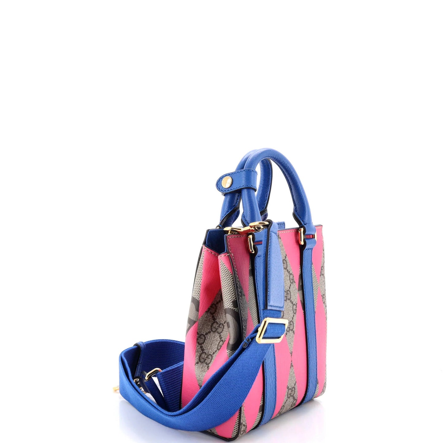 Gucci Convertible Open Tote Rhombus Gg Coated Canvas With Leather Mini