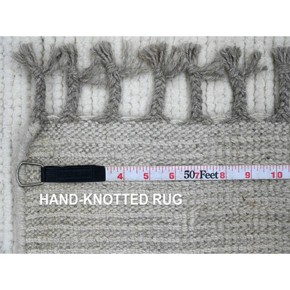 6'1"X9'1" White Moroccan Weave Geometric Pattern Hand Knotted Wool Rug