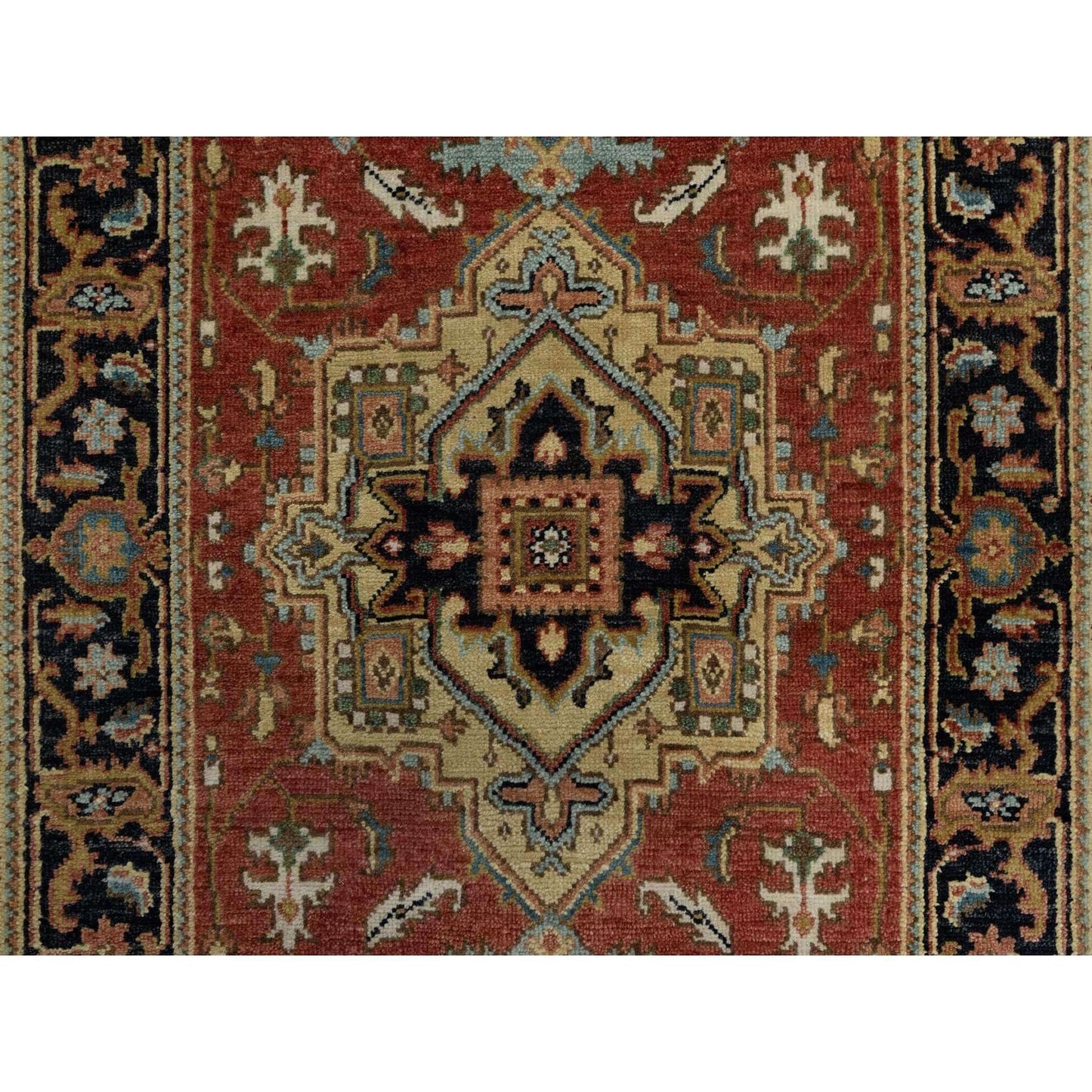 2'7"X8' Chili Red Heris Revival New Zealand Wool Hand Knotted Runner Rug