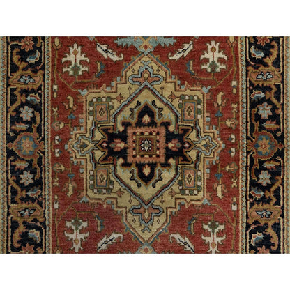 2'7"X8' Chili Red Heris Revival New Zealand Wool Hand Knotted Runner Rug