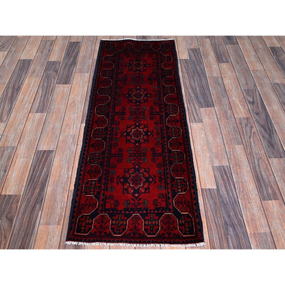 1'9"X4'9" Red Afghan Khamyab Tribal Design Hand Knotted Wool Runner Rug