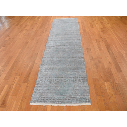2'8"X11'9" Broken Design Runner Wool And Silk Hand Knotted Oriental Rug