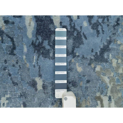 2'6"X8' Yonder Blue Galaxy Design Wool And Silk Hand Knotted Runner Rug
