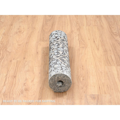 2'7"X8'3" Silver Silk/Wool Hand Knotted Willow And Cypress Runner Rug