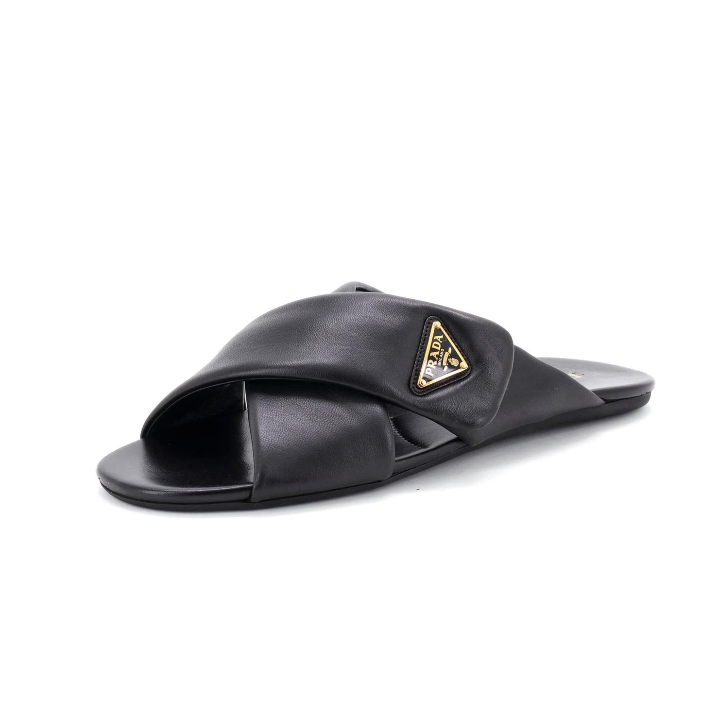 Prada Women'S Triangle Criss Cross Padded Sandals Leather