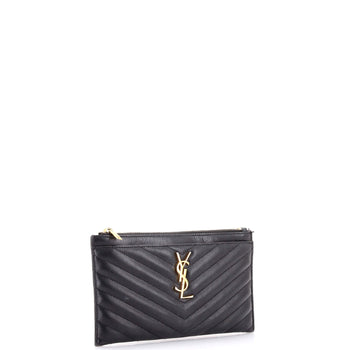 Saint Laurent Classic Monogram Zip Bill Pouch Matelasse Chevron Leather Medium