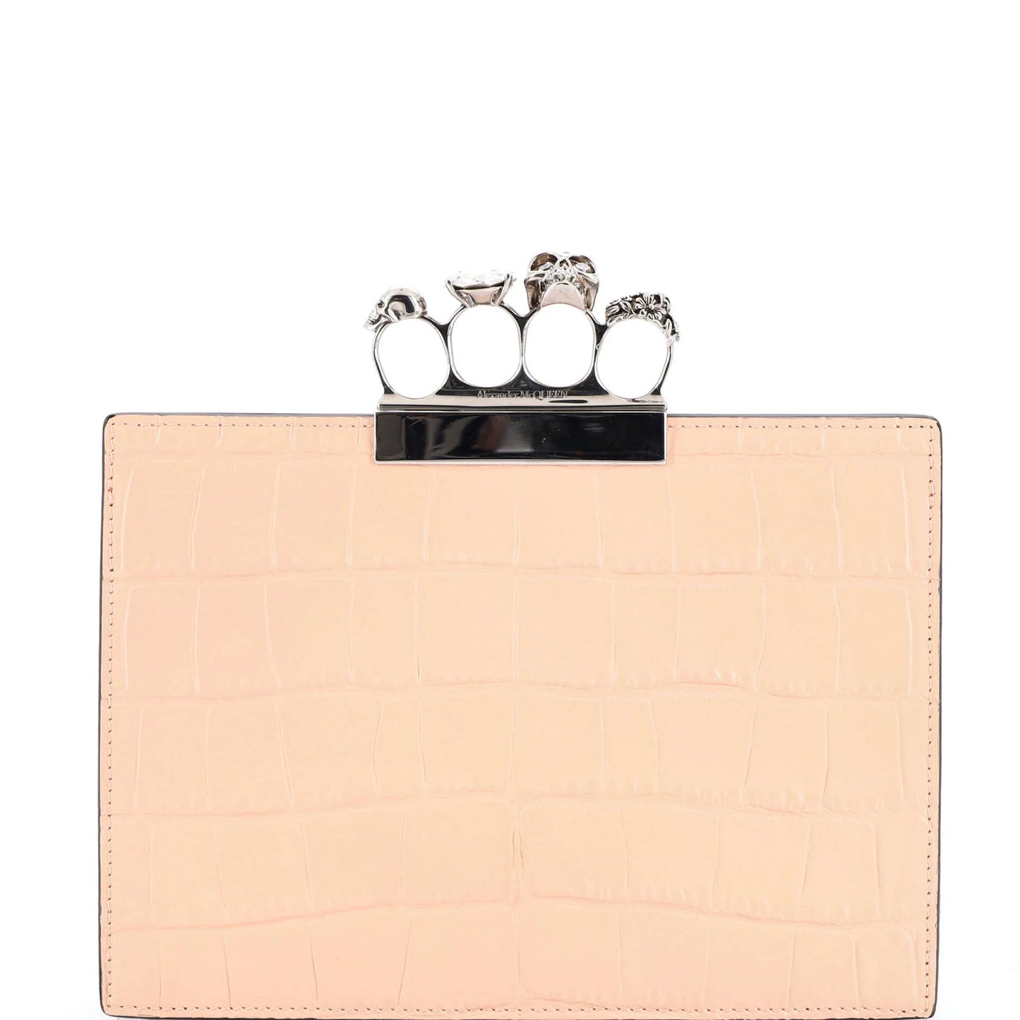 Alexander Mcqueen Flat Knuckle Clutch Crocodile Embossed Leather Medium