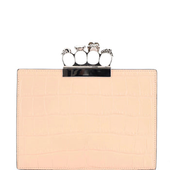 Alexander Mcqueen Flat Knuckle Clutch Crocodile Embossed Leather Medium